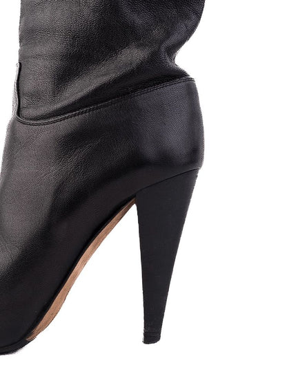 Excellent Bally Black Leather Knee-High Stiletto Heeled Boots Size 37.5