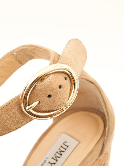 Excellent Jimmy Choo Orange Suede Wedge Sandals Size 34