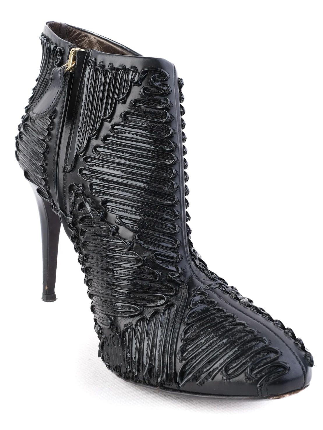 Excellent Roberto Cavalli Black Leather High-Heeled Ankle Boots Size 37.5