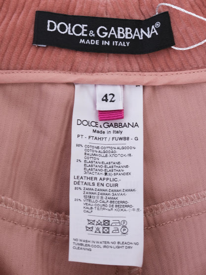 NEW Dolce Gabbana Pink Corduroy Pants Size L Women&
