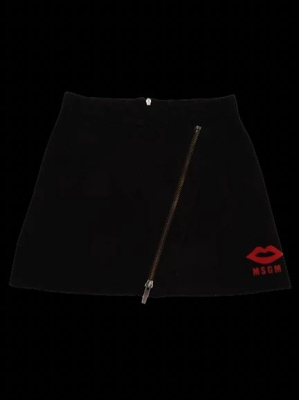Excellent MSGM Black Viscose Skirt with Red Graphic Size 6