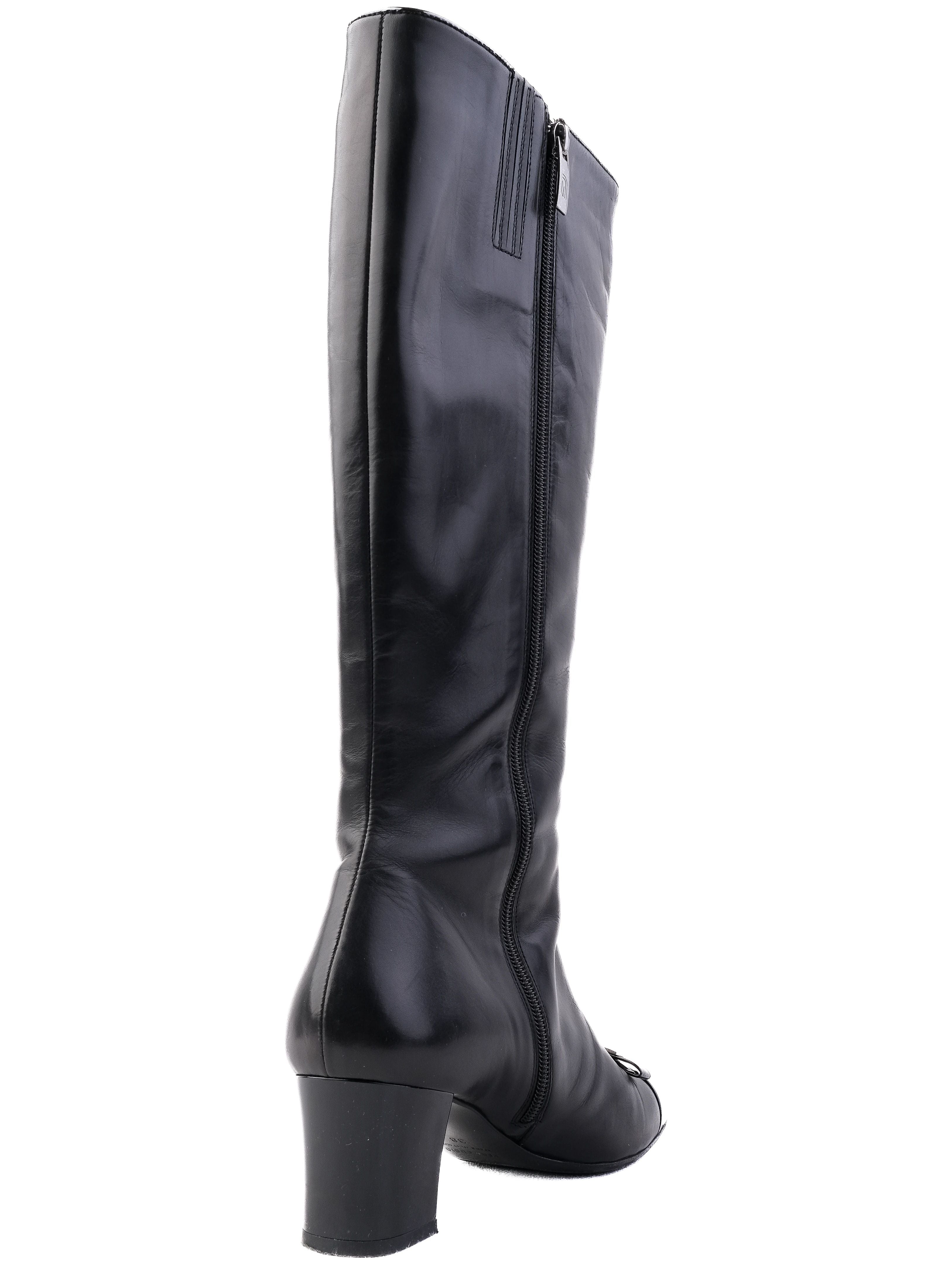Excellent Giovanni Fabiani Black Leather Knee-High Boots with Block Heel