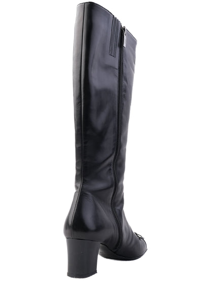 Excellent Giovanni Fabiani Black Leather Knee-High Boots with Block Heel