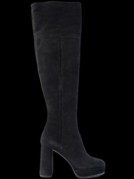 Perfect Ballin Black Leather Knee-High Platform Boots Size 35