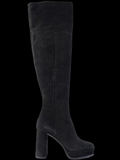 Perfect Ballin Black Leather Knee-High Platform Boots Size 35