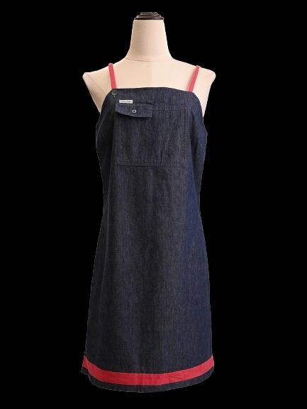 Good Calvin Klein Blue Denim Apron Dress Size S with Red Straps