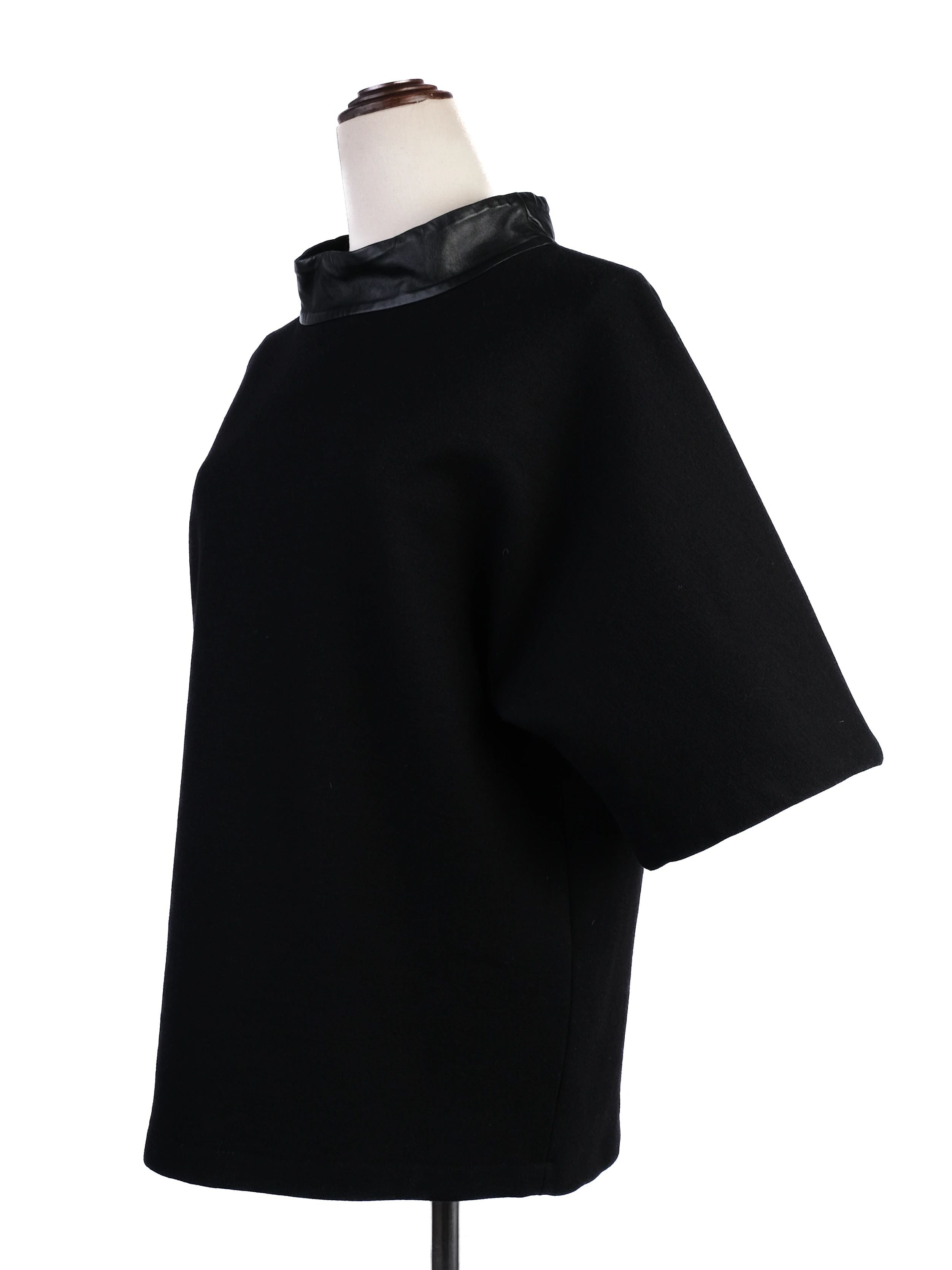 Excellent Ralph Lauren Black Wool Shirt with Faux Leather Collar Size M