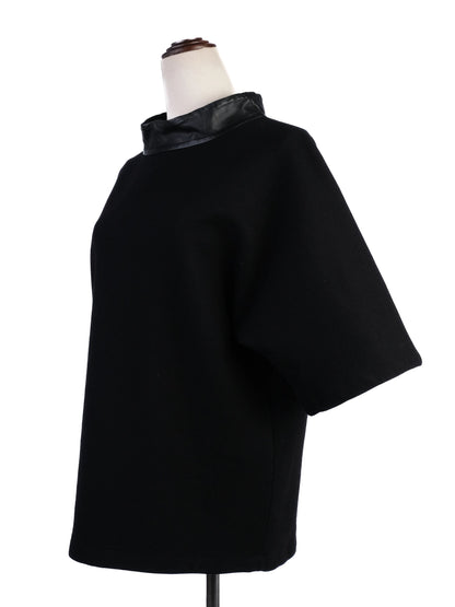 Excellent Ralph Lauren Black Wool Shirt with Faux Leather Collar Size M