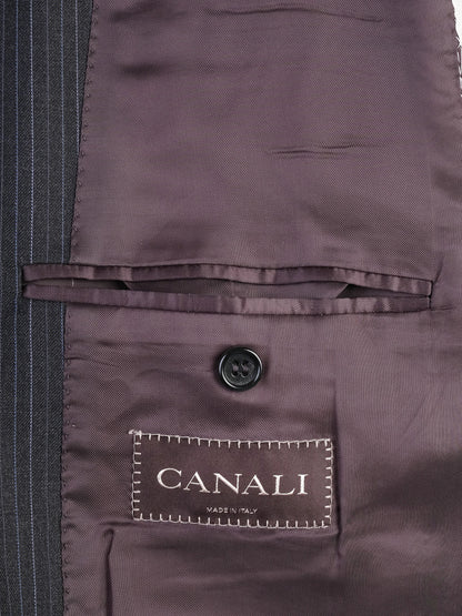 Excellent Canali Black Wool Suit Jacket Men Size XXL Pinstripe