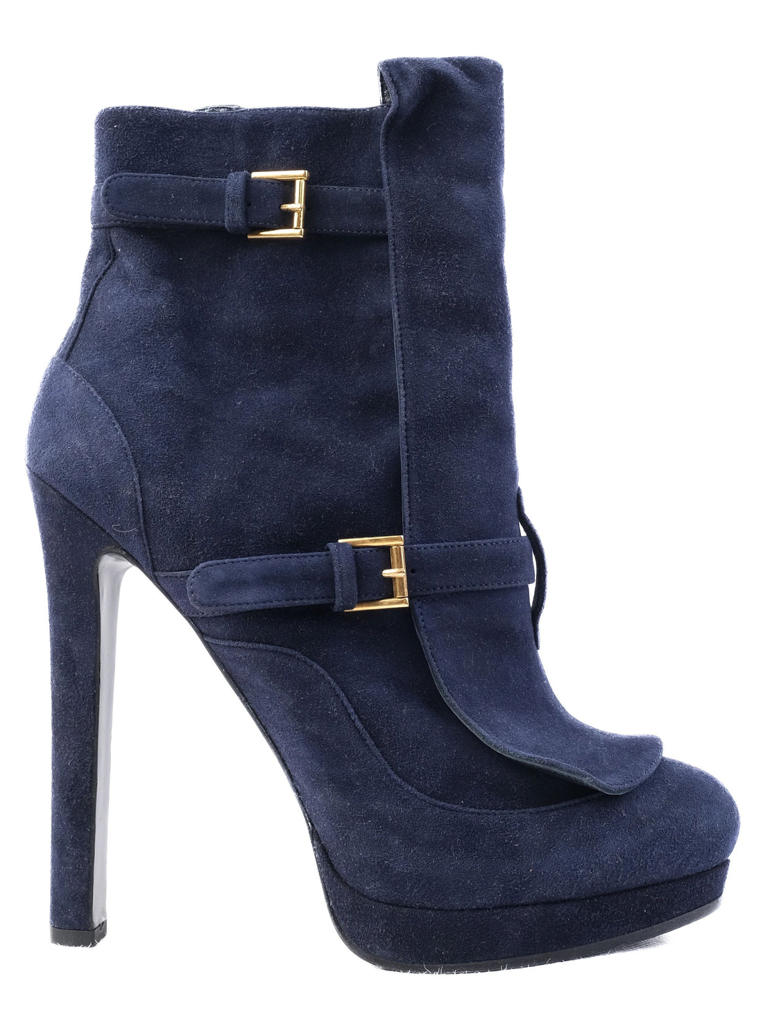 Excellent Alexander McQueen Blue Leather High-Heeled Ankle Boots Size 41