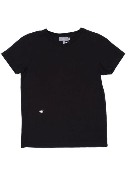 Excellent Dior Black Cotton T-Shirt Kids Size 8 with Bee Emblem