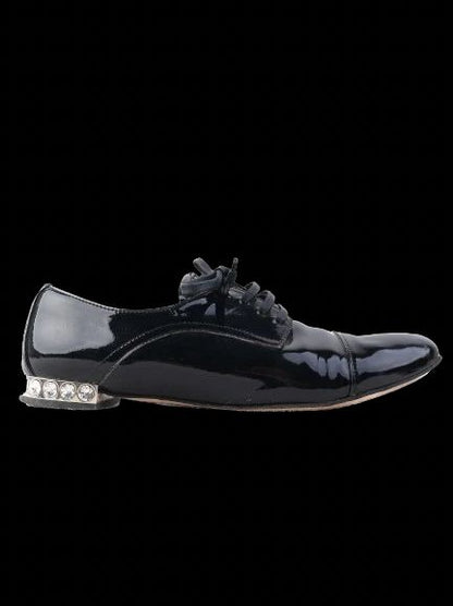 Excellent Miu Miu Black Leather Dress Shoes Size 36.5 with Rhinestones