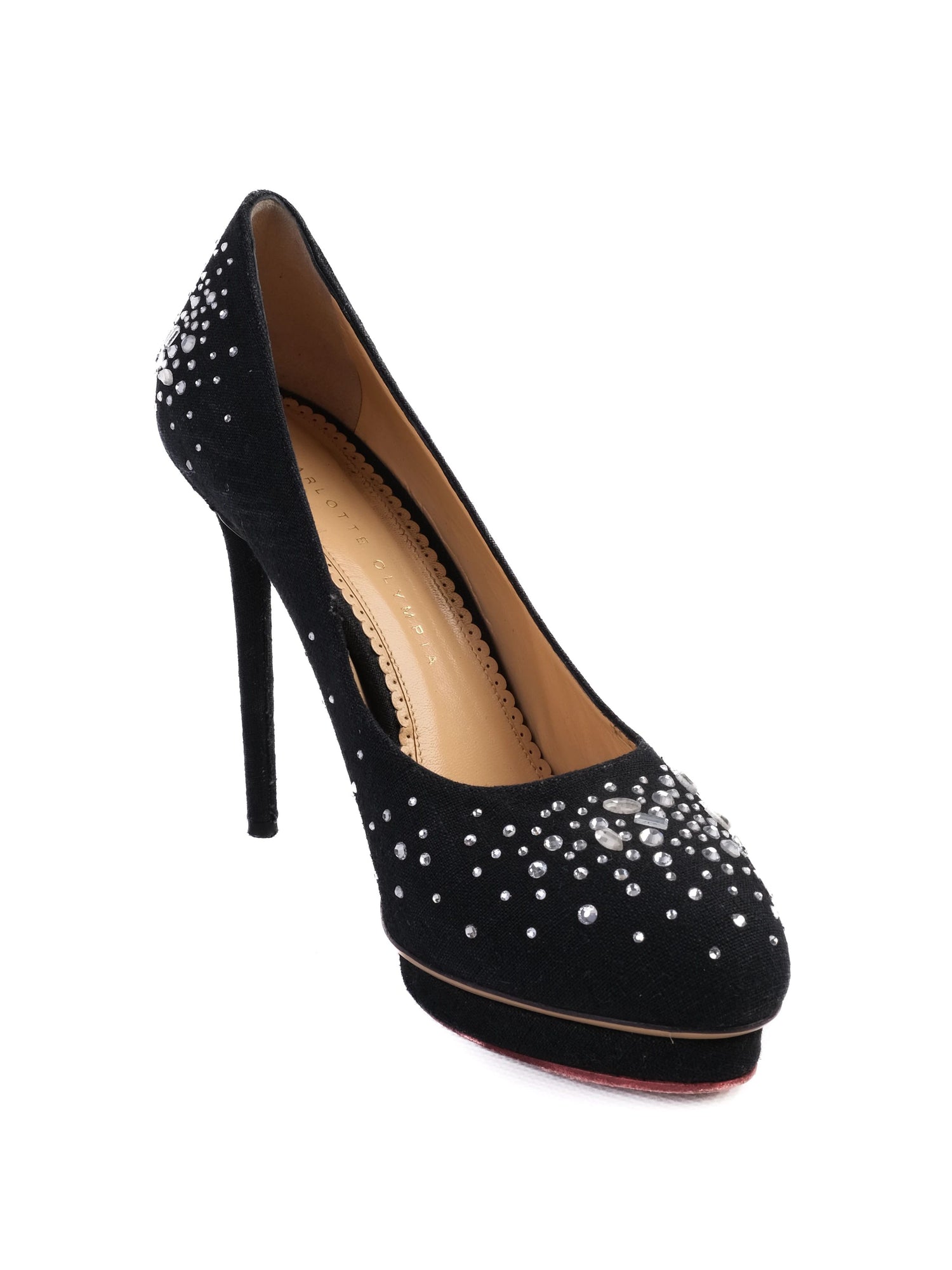 Excellent Charlotte Olympia Black Leather High-Heeled Shoes Size 39