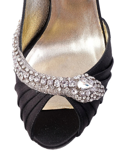 Excellent Valentino Black High-Heeled Peep-Toe Shoes with Rhinestones