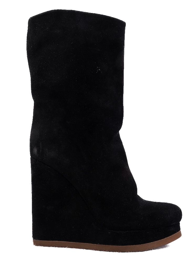 Jil Sander Black Genuine Suede Wedge Boots Size 37 Perfect Condition