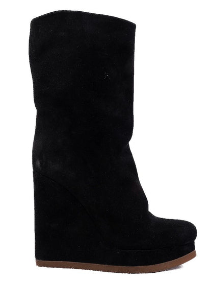 Jil Sander Black Genuine Suede Wedge Boots Size 37 Perfect Condition