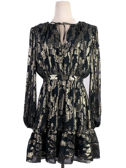Cynthia Rowley Black Dress Size M Gold Floral Pattern Excellent Condition
