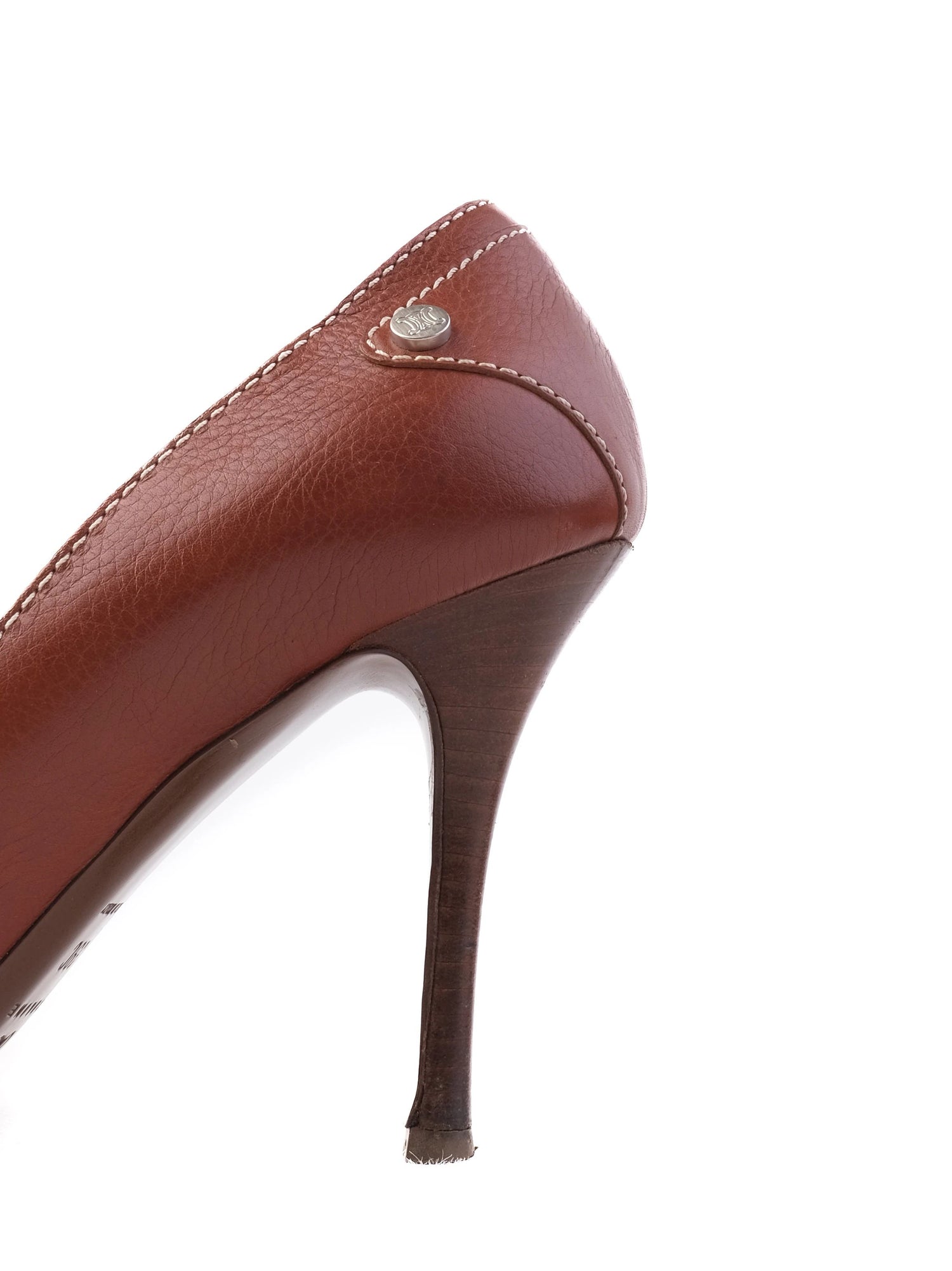 Excellent Celine Orange Leather Peep-Toe High Heels Size 39
