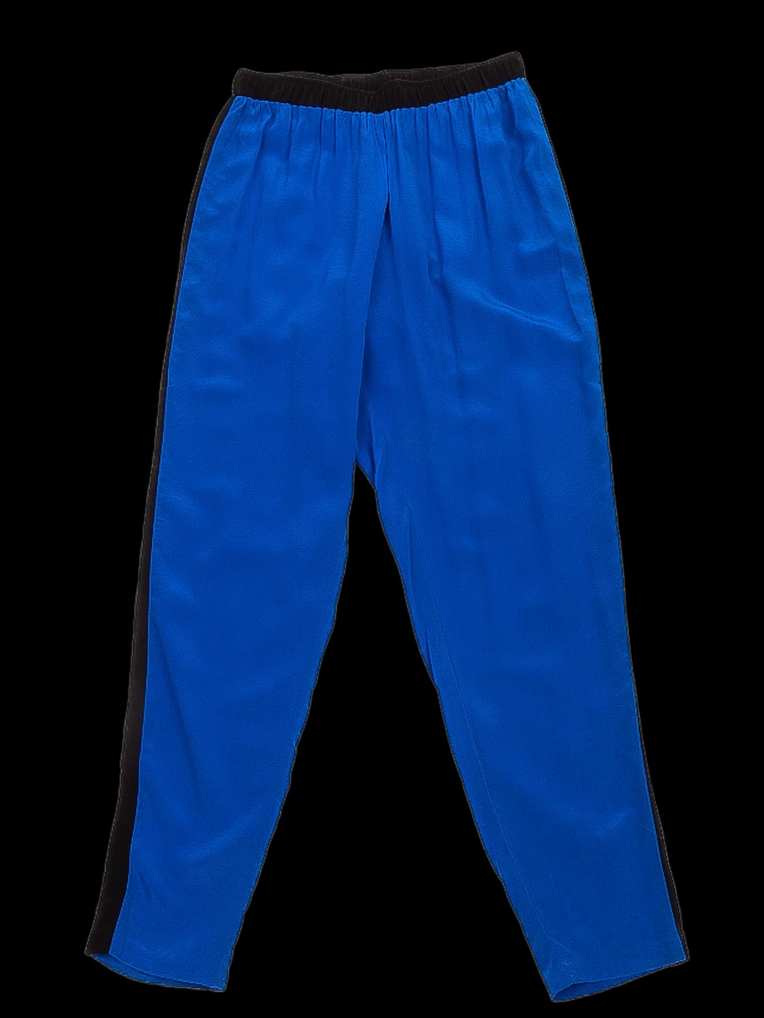 Excellent Alexis Blue Silk Pants S with Black Side Stripes