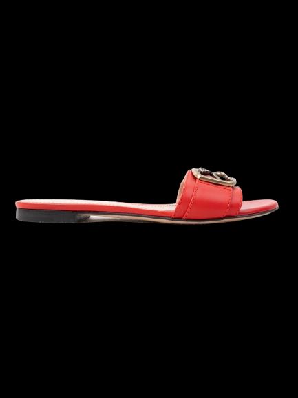 Good Etro Red Leather Slide Sandals Size 37 with Emblem