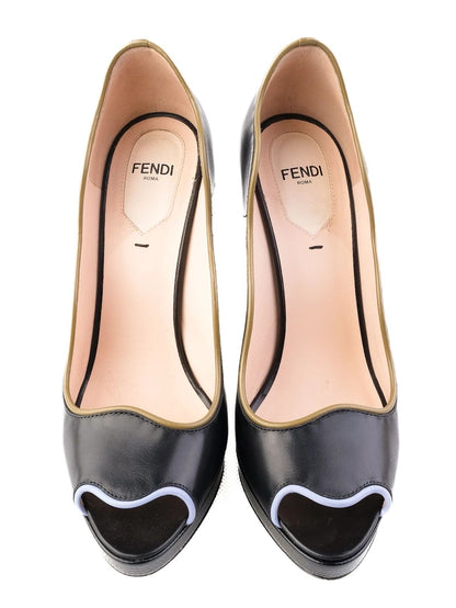 Fendi Black Leather High-Heeled Peep-Toe Shoes Size 37.5