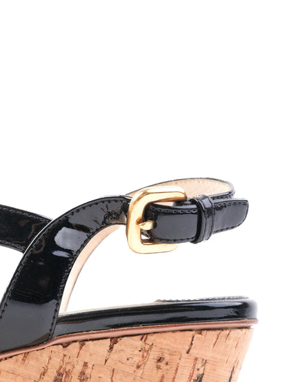 Excellent Prada Black Leather Wedge Sandals Size 41
