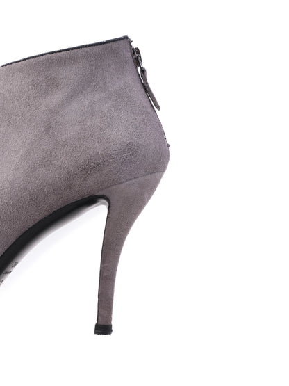 Excellent Chanel Gray Leather High-Heeled Ankle Boots Size 40