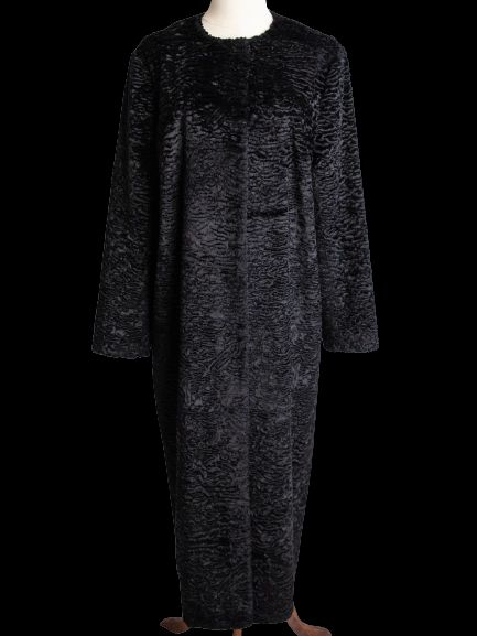 Excellent A LA RUSSE Black Long Coat Size M with Textured Pattern