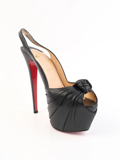 Excellent Christian Louboutin Black Peep-Toe Slingback Heels Size 38