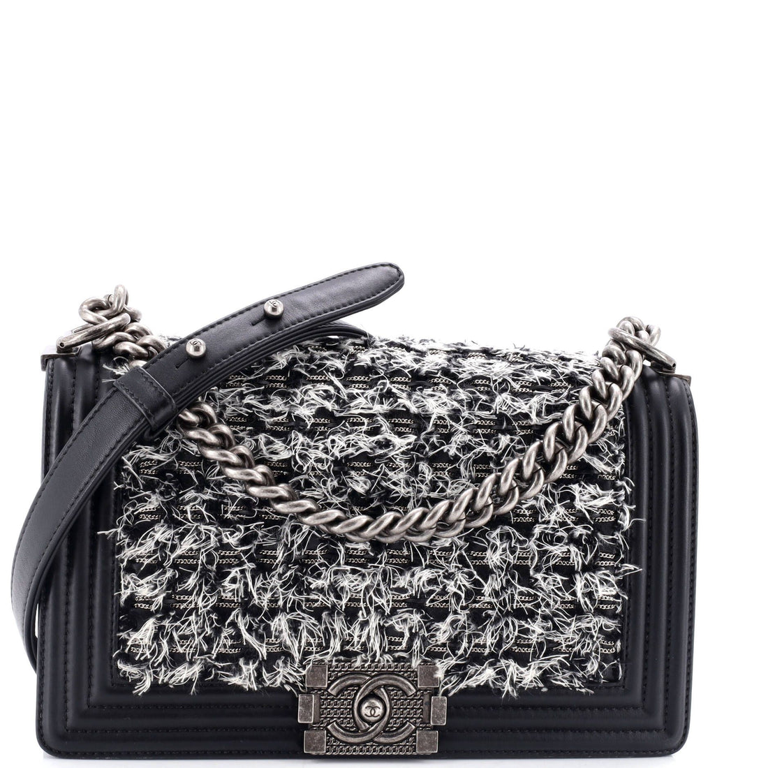 Chanel Boy Flap Bag Braided Tweed Old Medium