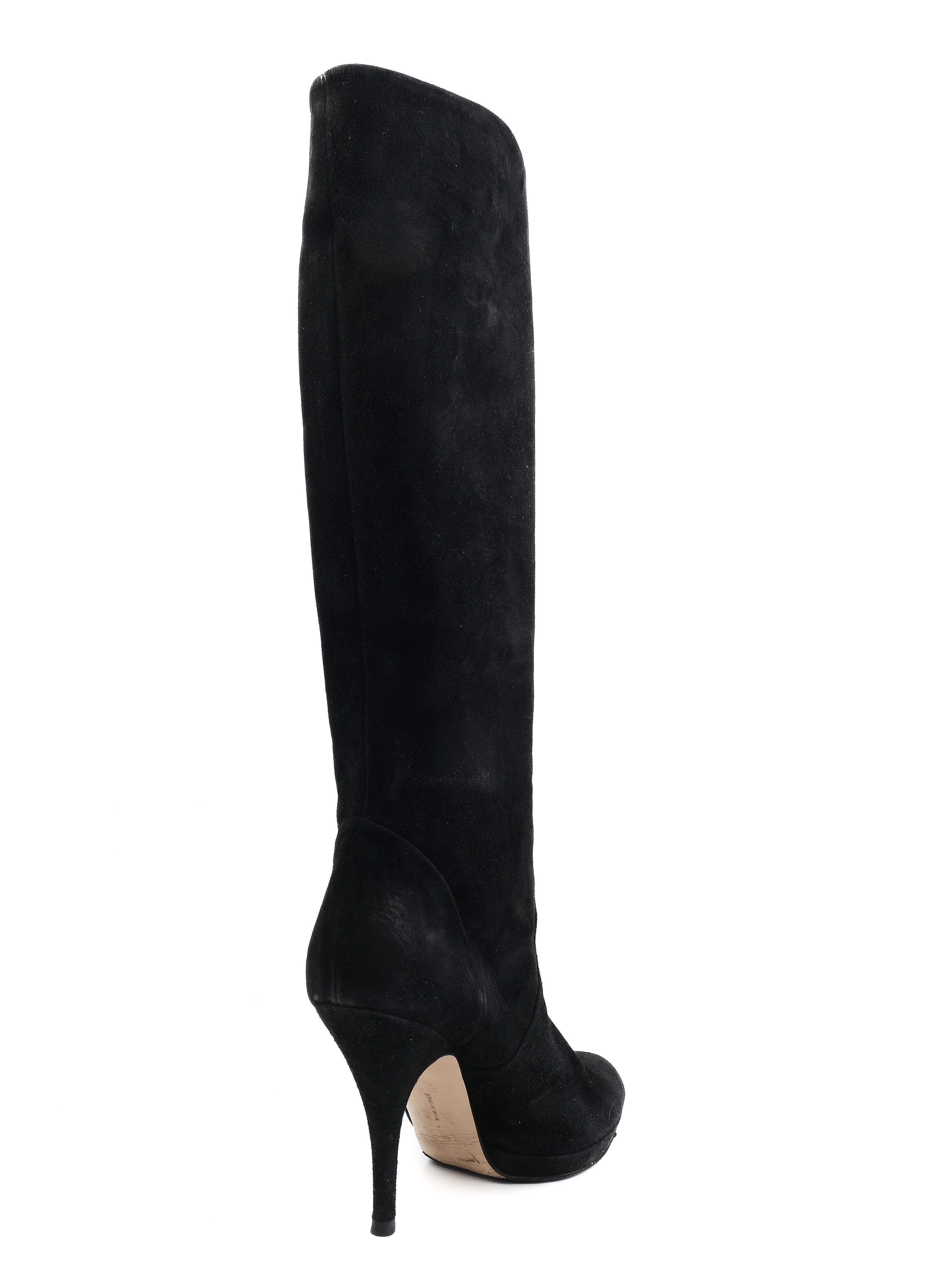Good Salvatore Ferragamo Black Leather Knee-High Stiletto Boots Size 38.5