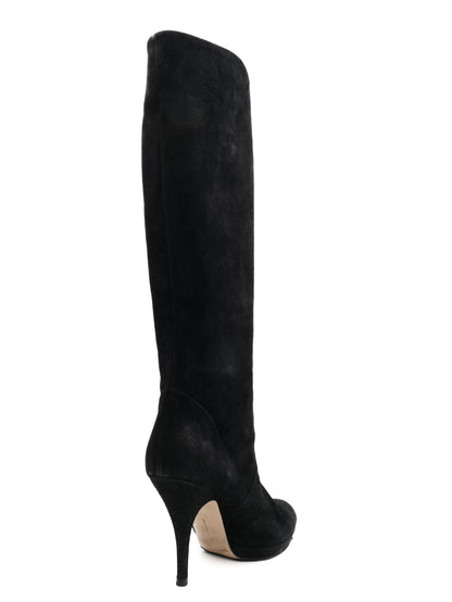 Good Salvatore Ferragamo Black Leather Knee-High Stiletto Boots Size 38.5