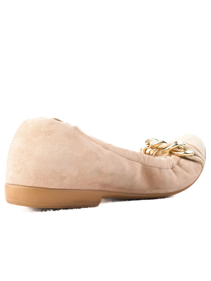 Excellent R&amp;Renzi Ballet Flats White Fabric Size 38 with Gold Chain Detail