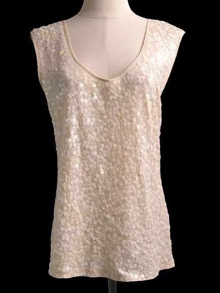 Excellent J. Crew White Sequined Sleeveless Top Size M