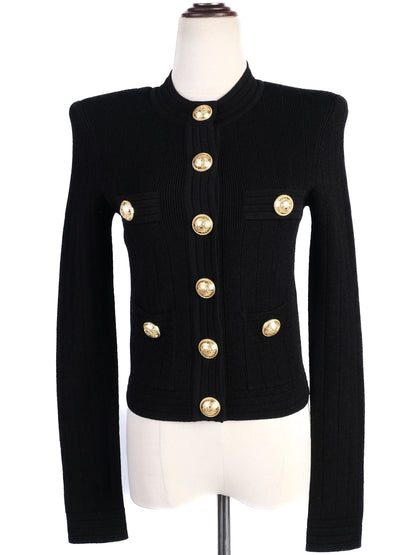 Excellent Balmain Black Ribbed Jacket Gold Buttons Size XS