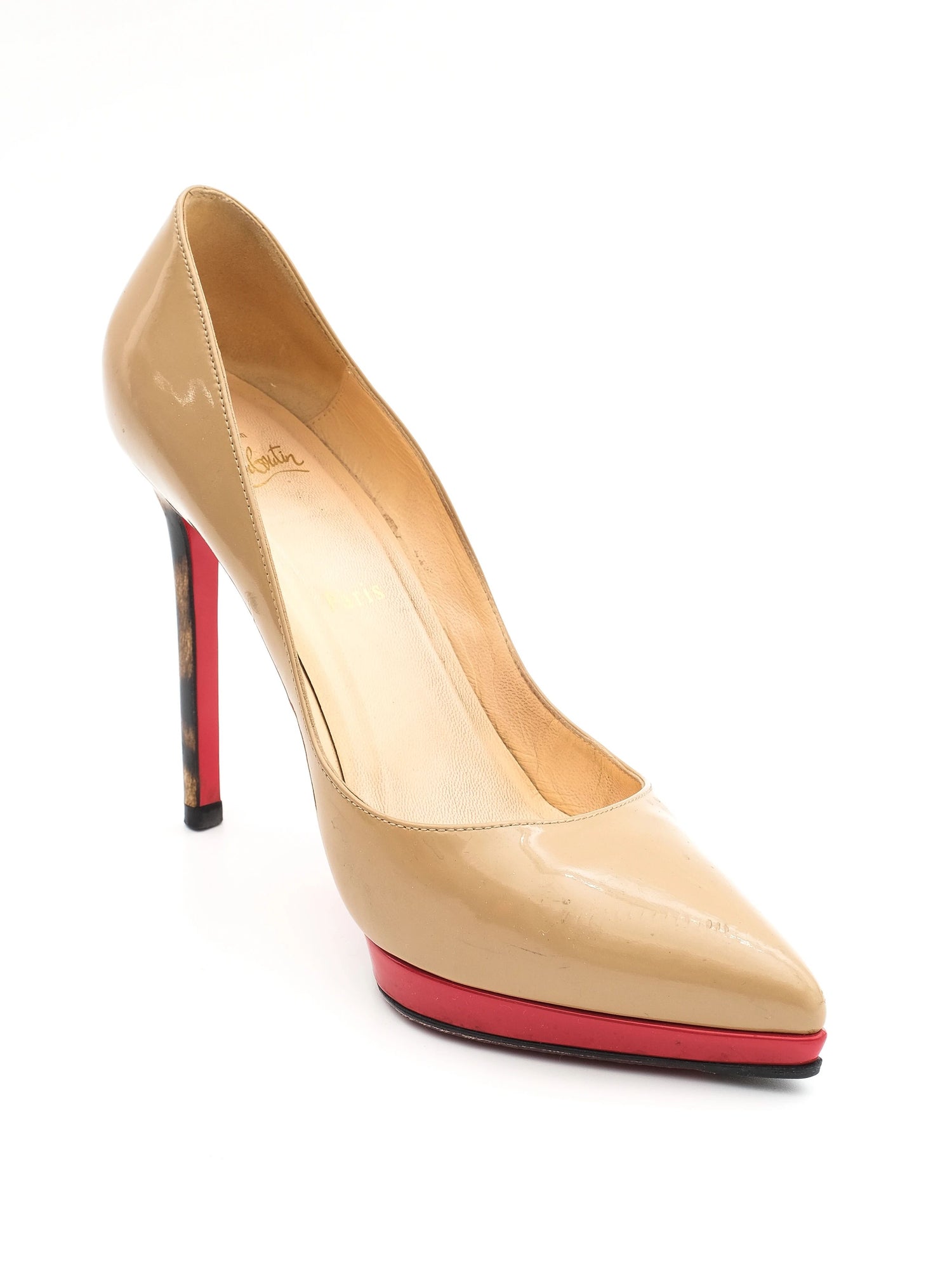 Excellent Christian Louboutin Orange High Heeled Leather Shoes Size 37.5