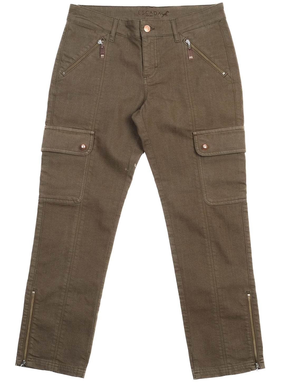 Excellent Escada Green Cargo Pants Size S - Slim Fit, Multiple Pockets