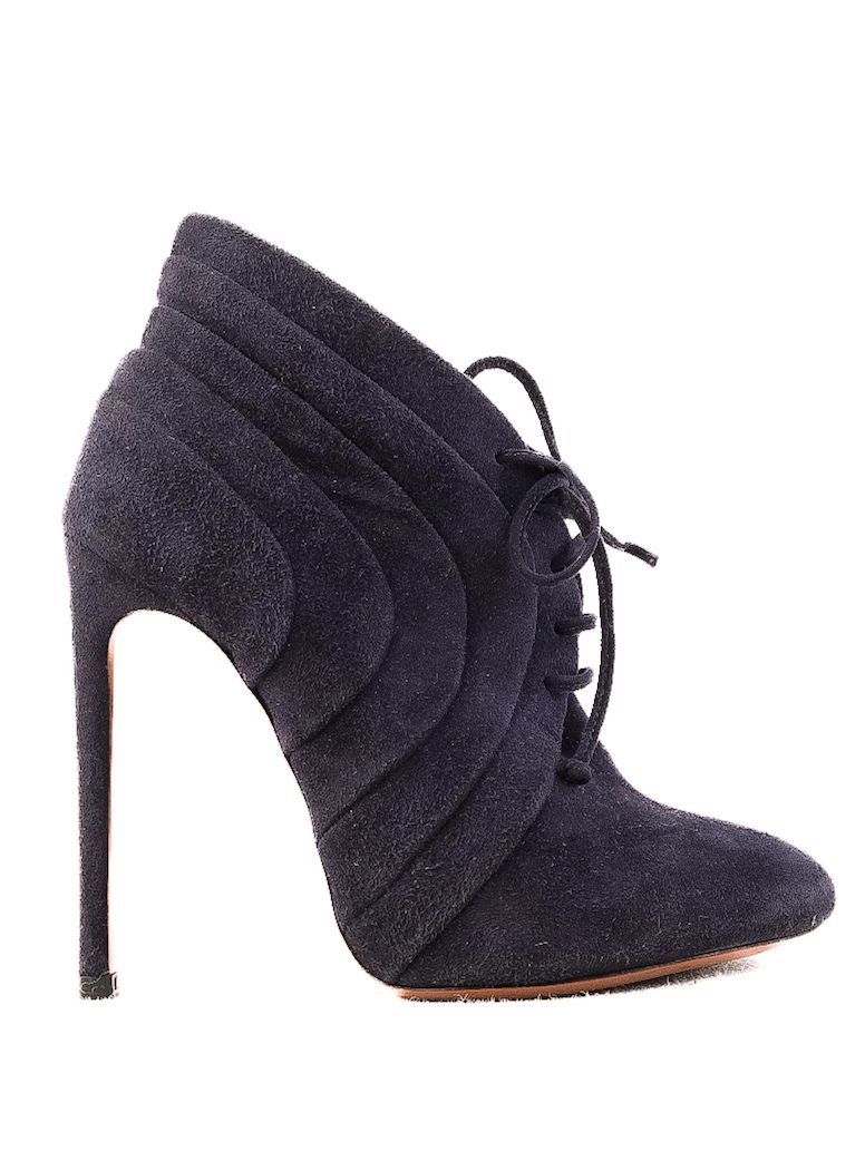 Excellent Alaia Blue Leather High-Heeled Ankle Boot Size 36.5