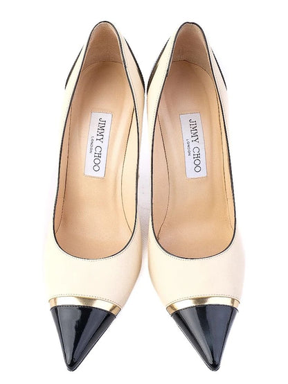 Excellent Jimmy Choo High-Heeled Shoes Black Beige Leather Size 39