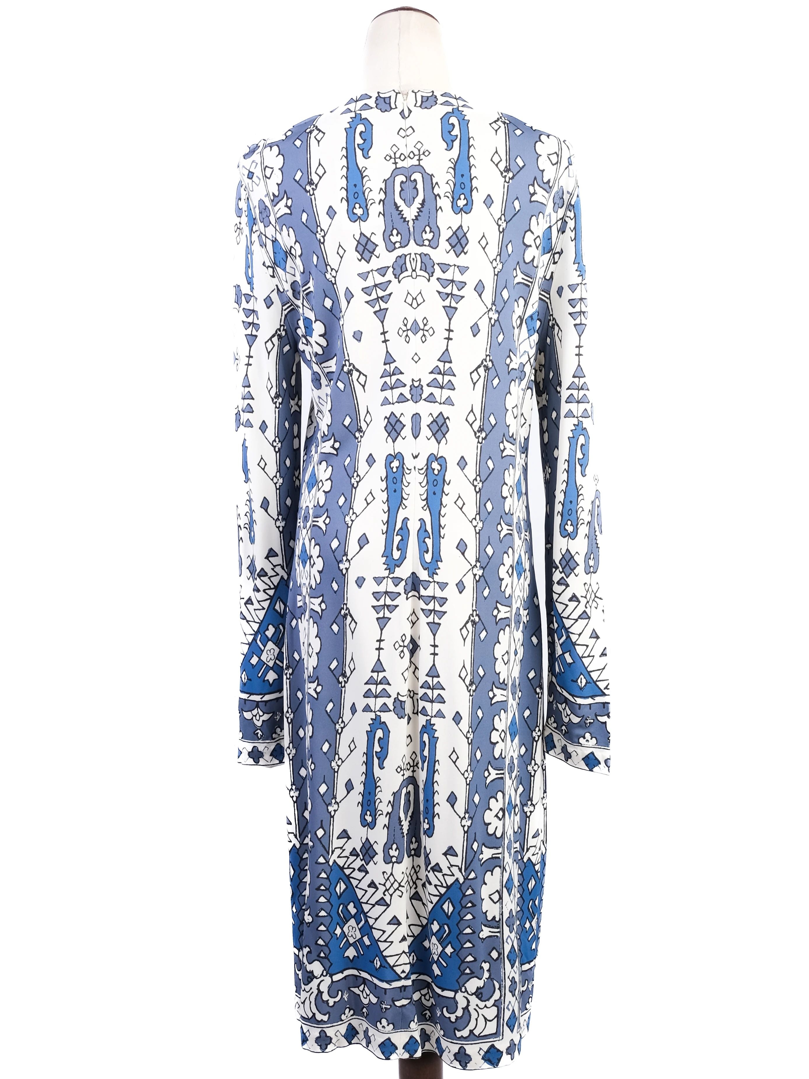 Excellent Tory Burch Blue &amp; White Geometric Dress Size L