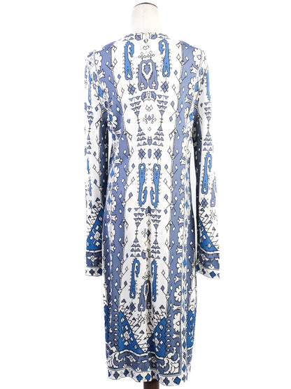 Excellent Tory Burch Blue &amp; White Geometric Dress Size L