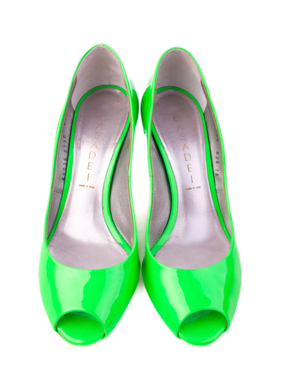 Excellent Casadei Green Leather Stiletto Heels Size 36 Peep-Toe