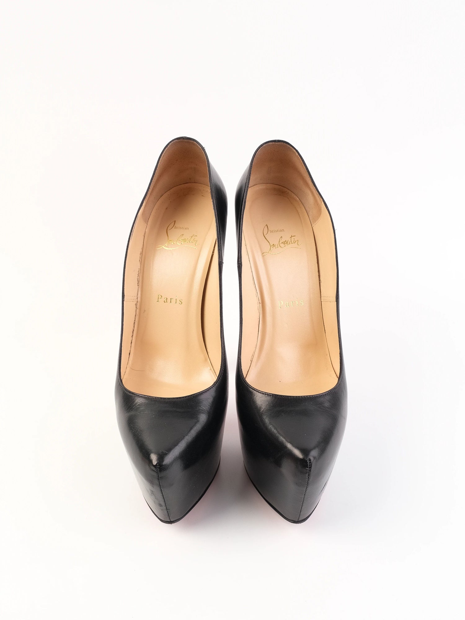 Christian Louboutin Black Leather High-Heeled Platform Pumps Size 38