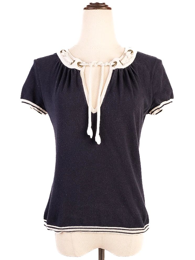 Excellent Moschino Navy Blue Blouse M Cotton Short Sleeve Women