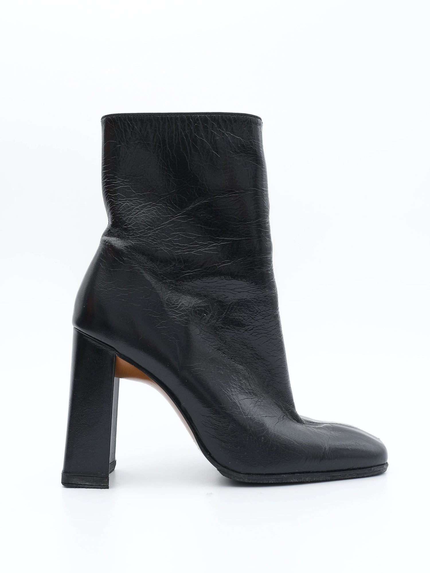 Excellent Black Leather Ankle Boots Square Heels Size 36