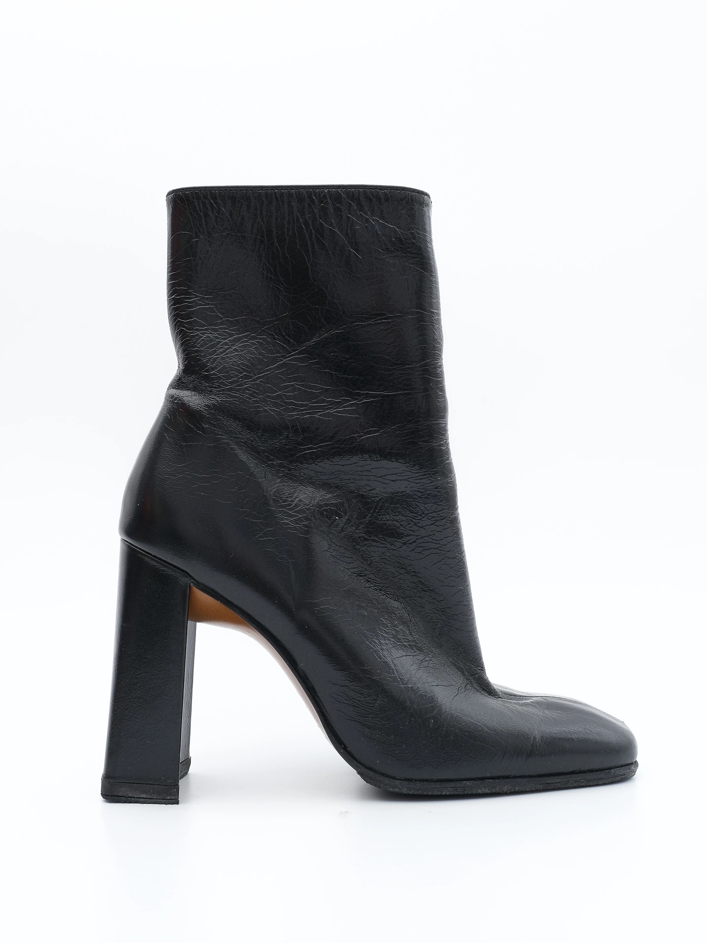 Excellent Black Leather Ankle Boots Square Heels Size 36
