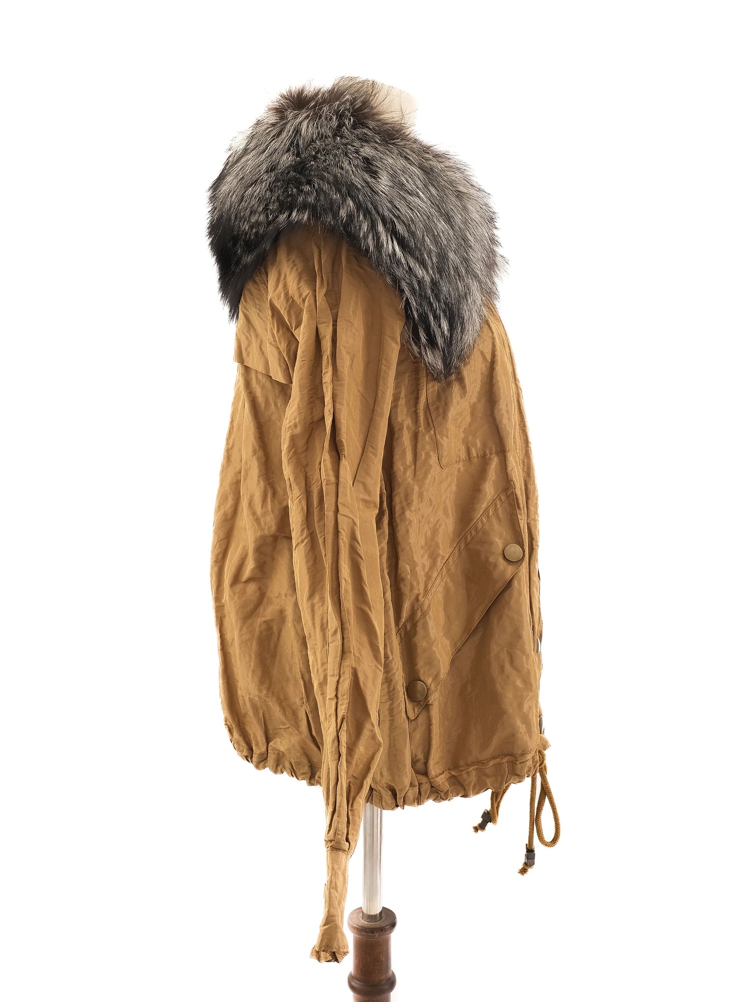 Excellent Brown Jacket with Fur Collar Size S WomenÕs Polyester