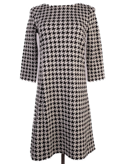 EXCELLENT MaxCo Houndstooth Dress Wool Size S Black White 3/4 Sleeve