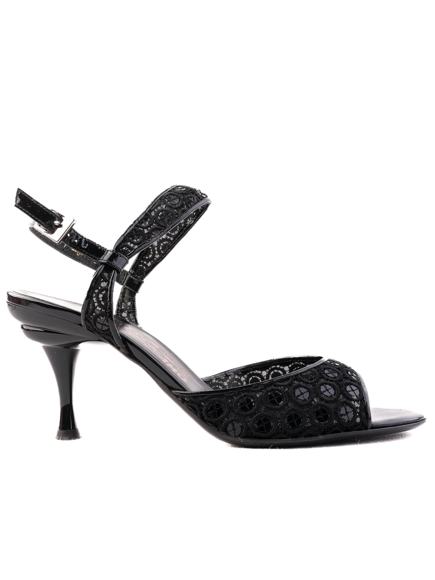 Excellent Salvatore Ferragamo Black High-Heeled Sandals Size 38