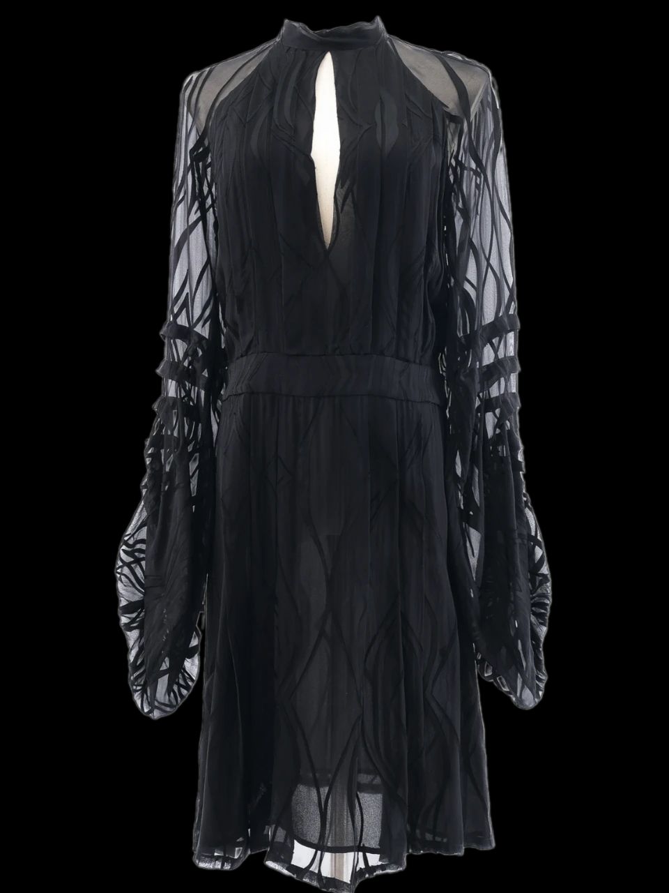 Excellent Barbara Bui Black Sheer Dress Size M with Long Sleeves